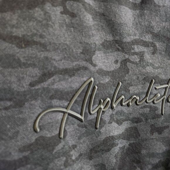 Alphalete Sweatshirt Womens M Gray Camo Cropped Fleece Logo Gym Lifting Crop - Picture 6 of 16